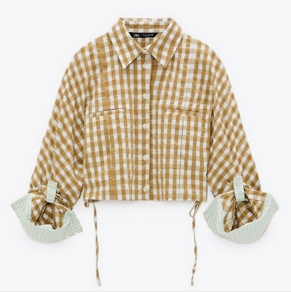 Zara Gingham cropped shirt/Jacket Button Front Size Medium - Picture 4 of 12
